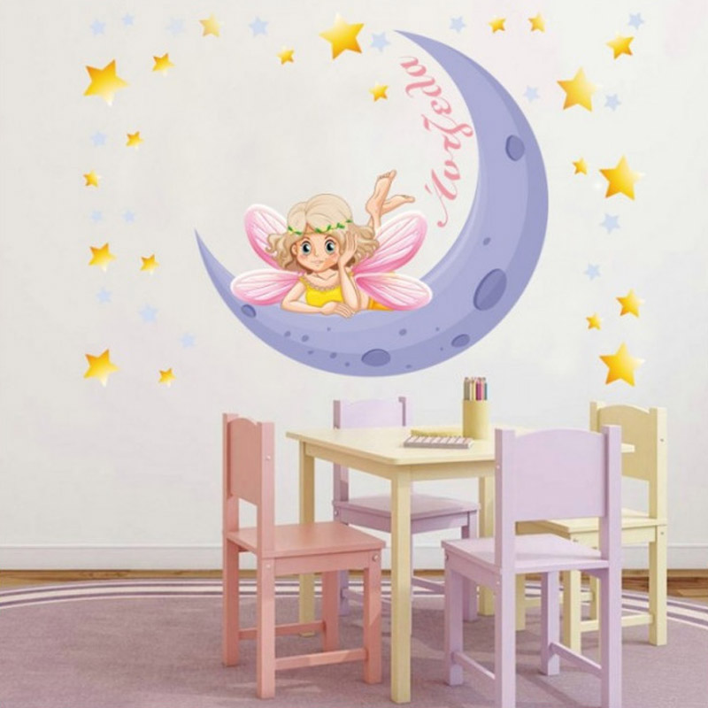 Αυτοκόλλητο τοίχου Παιδικά με νεράιδα στο φεγγάρι